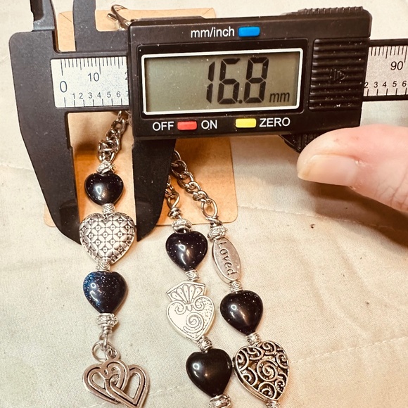 Silver Heart Keychain Bag Charm Glittery Blue Goldstone Hearts & 5 Silver Hearts - Picture 15 of 16